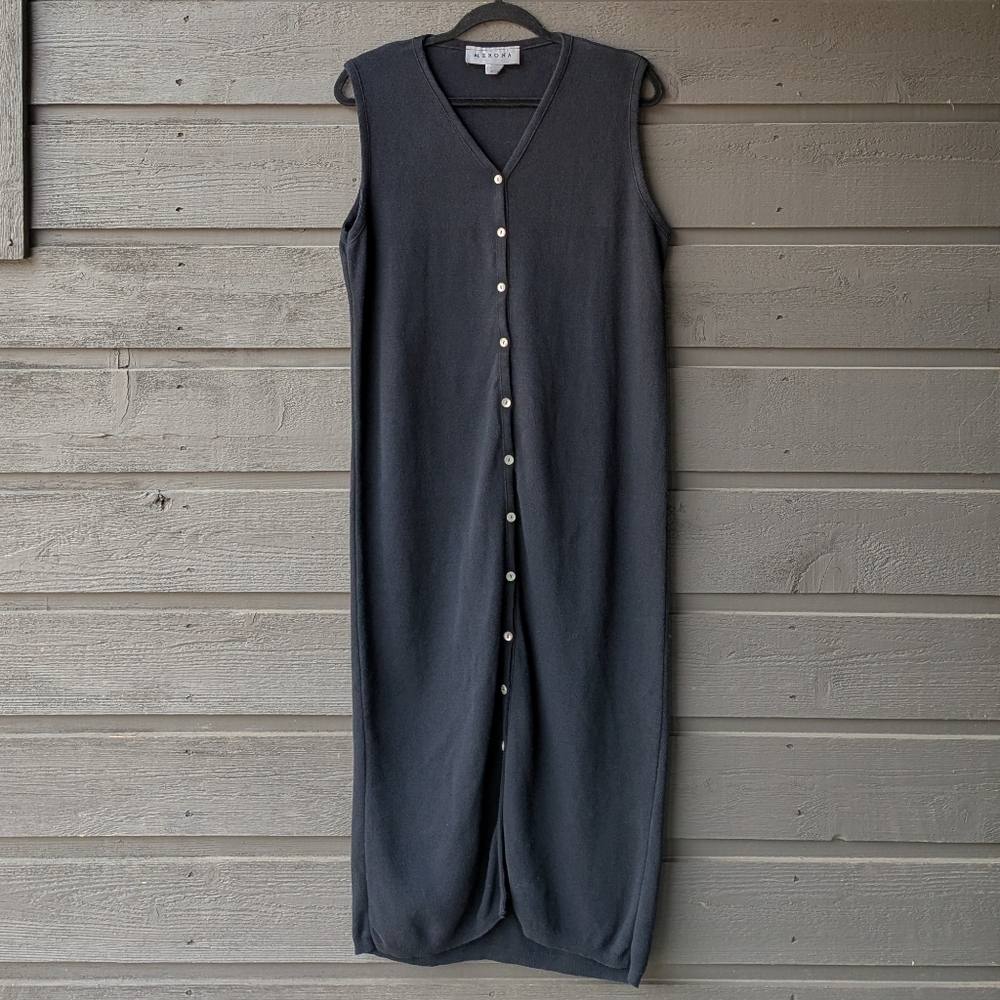 VTG 80s 100% Cotton Black Button Front Maxi Tank Dress Size Medium Made in USA - Picture 6 of 6